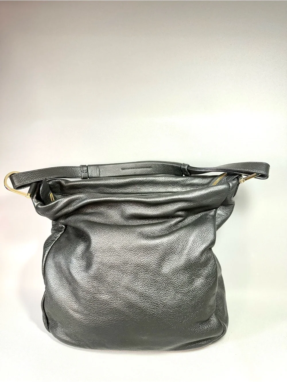 & Other Stories Black Pebbled Leather Slouchy Hobo Shoulder Bag